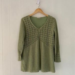 Vintage Sweater Crochet Knit Green